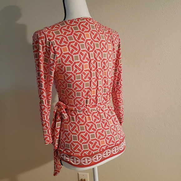 New York & Co Orange Patterned Blouse XS - Picture 2 of 3